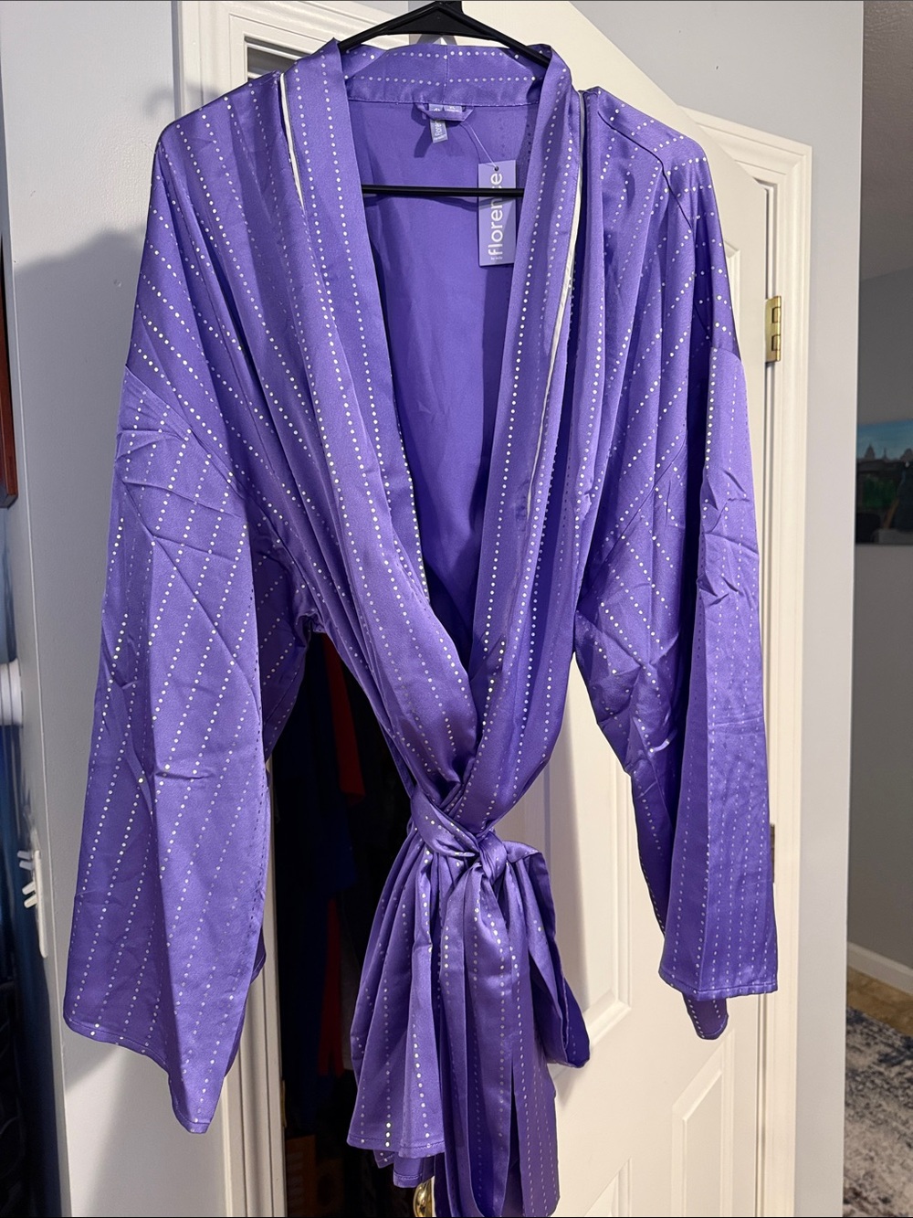 Florence Purple Satin Wrap Robe with Sparkle Detail with 2 Nightgowns